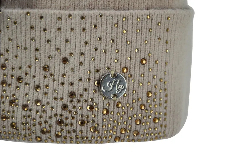 Hy Equestrian Alaska Diamante Bobble Hat - Beige/Gold-2